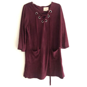 Anthropologie Moon River | Women Purple 3/4 Sleeve Mini Tunic Velvet Dress Sz M